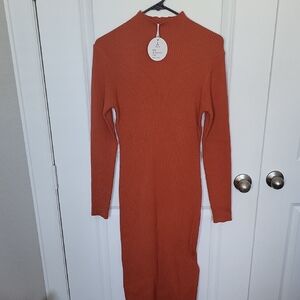 NWT Elegant Orange Ribbed Dress